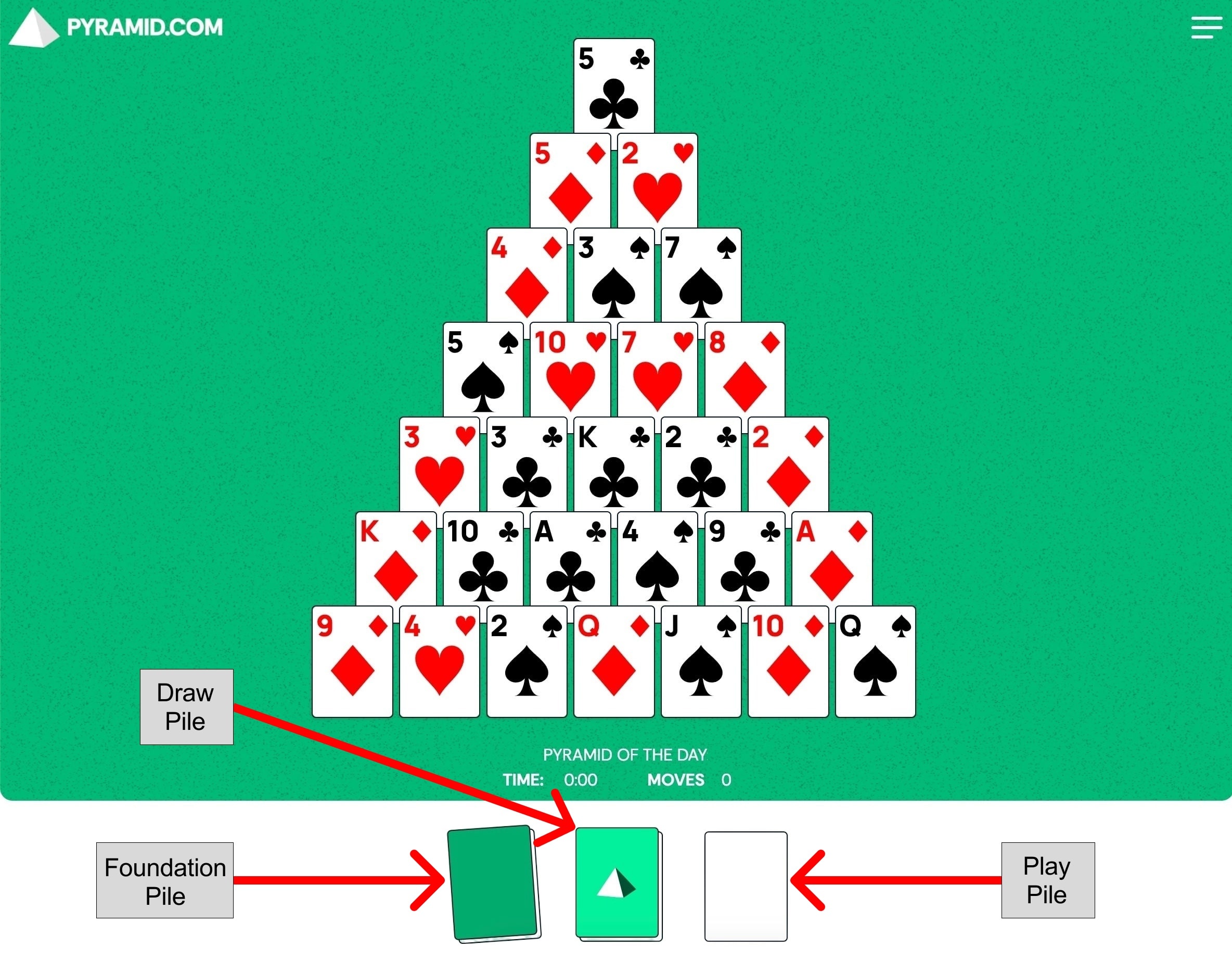 Pyramid Solitaire Cards Setup