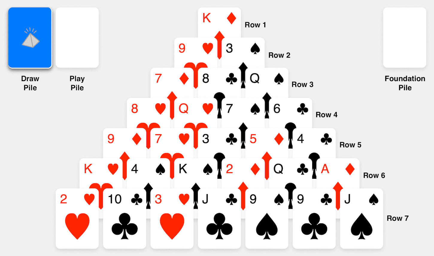 This is how the Pyramid Solitaire game is set up