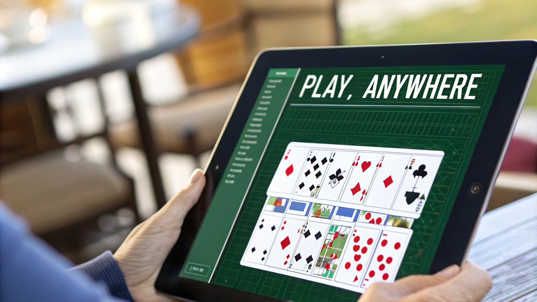 A stylized image of Klondike Solitaire cards spread out like a fan.