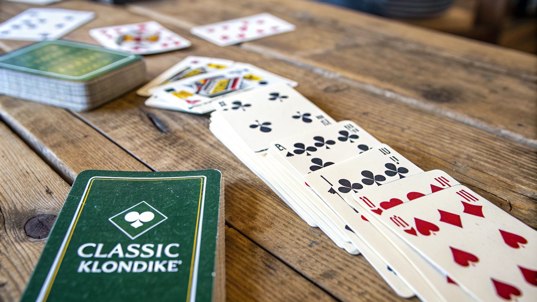 A stylized image of Klondike Solitaire cards spread out like a fan.